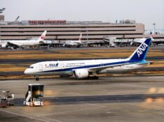 All Nippon Airways Boeing 787-8 at Haneda Airport with Japan Airlines planes in background