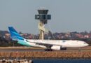 Sydney, Australia - October 9, 2013: Garuda Indonesia Airlines Airbus A330 airliner taking off from Sydney Airport.