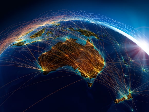 Australia air routes globe
