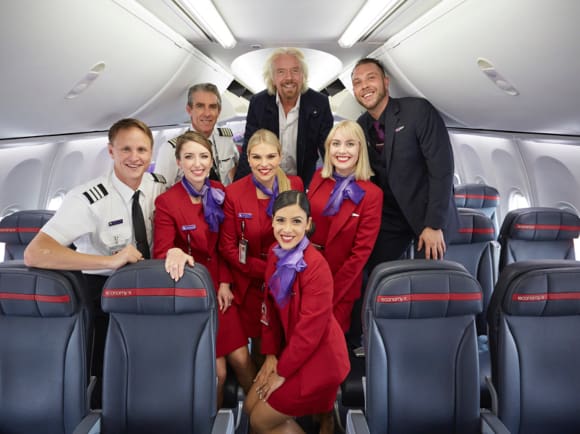 Richard Branson on a Virgin Australia 737