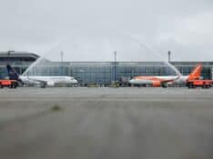 Lufthansa and easyJet A320s land at Berlin Brandenburg Airport
