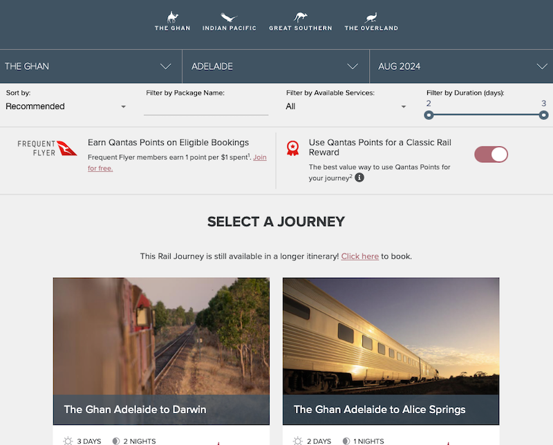 Redeem Classic Rail Rewards on the Journey Beyond website