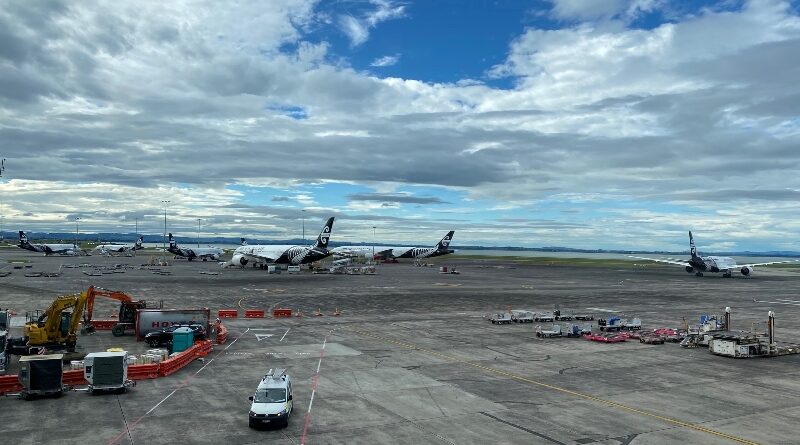Grounded Air New Zealand planes parked at Auckland Airport
