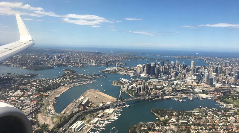 View of Sydney Harbour on approach to the airport