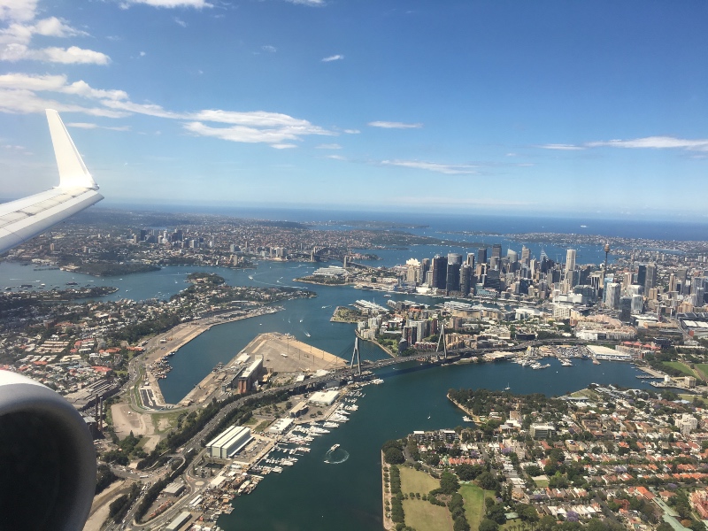 View of Sydney Harbour on approach to the airport