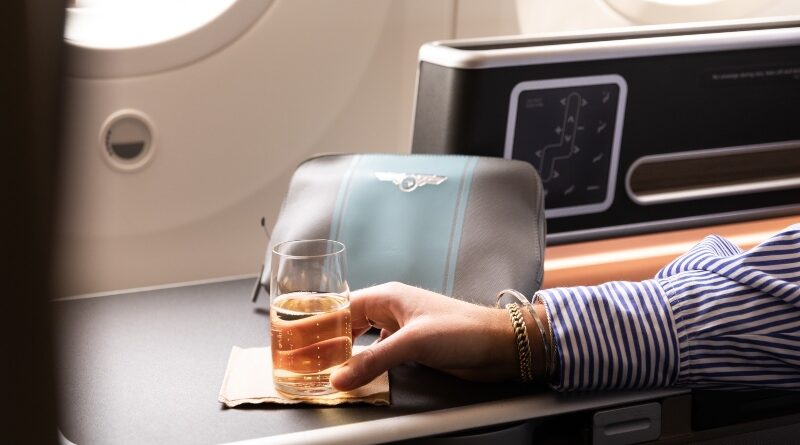 Qantas 787 Business Class champagne and amenity kit
