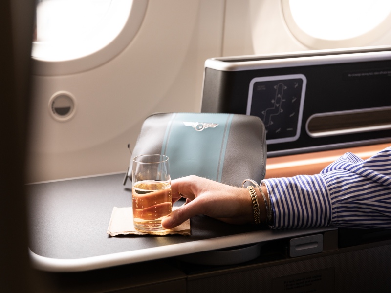 Qantas 787 Business Class champagne and amenity kit