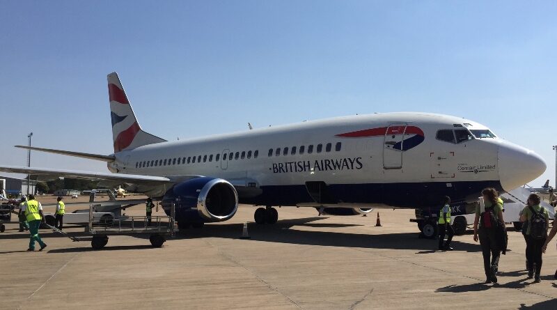A Comair Boeing 737 at Livingstone Airport, Zambia