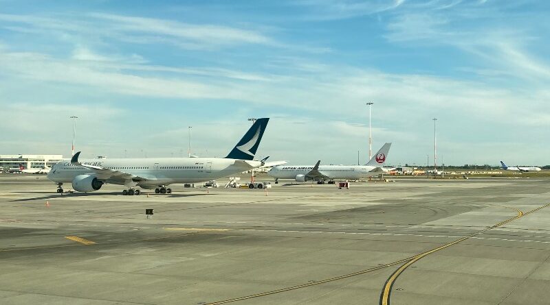 Cathay Pacific A350, Japan Airlines 767 and a Condor 767 at Vancouver Airport