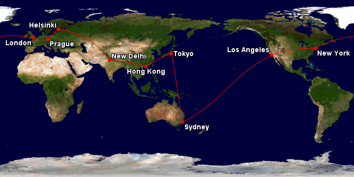An example of a basic Oneworld Classic Flight Reward routing