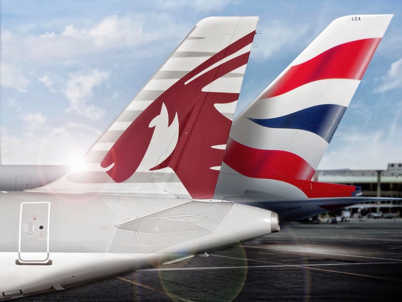 Qatar Airways and British Airways aircraft tails