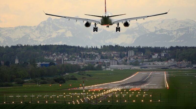 Swiss A330 lands in Zurich with mountains in background