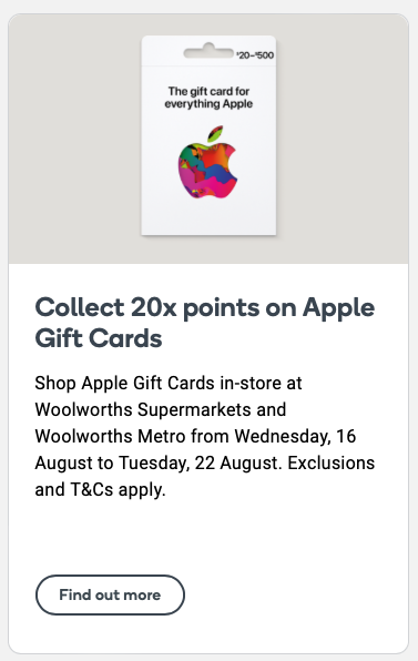 Apple gift card bonus Everyday Rewards points