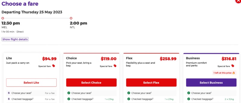 Virgin Australia website special fares using promo code