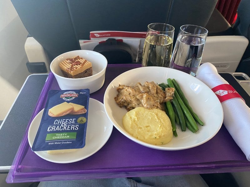 Dinner served in Virgin Australia Business Class on VA1462