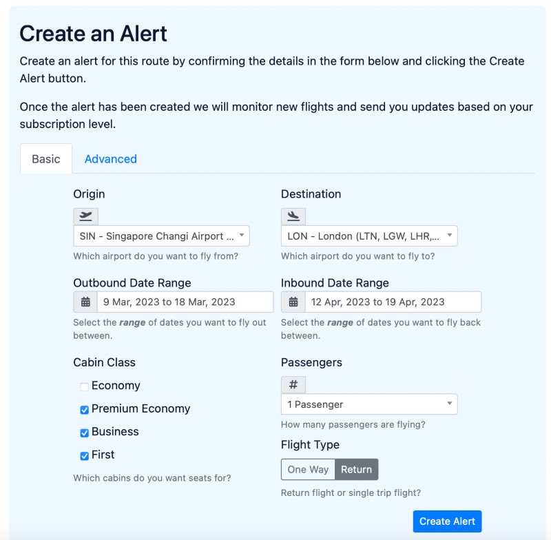 SeatSpy lets you create award seat alerts