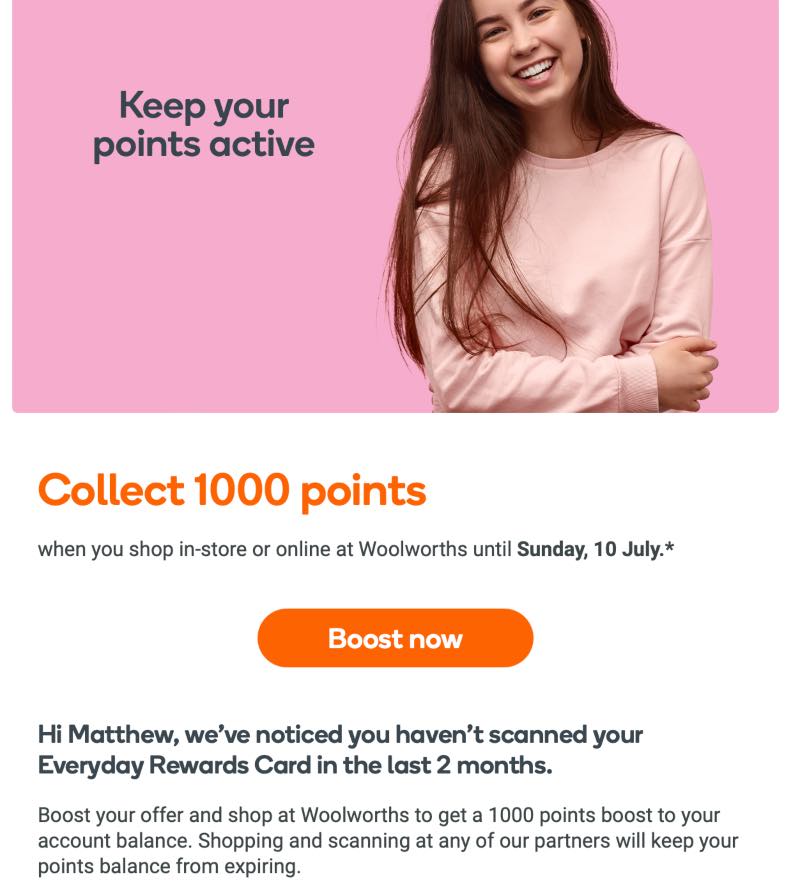 Targeted email from Everyday Rewards