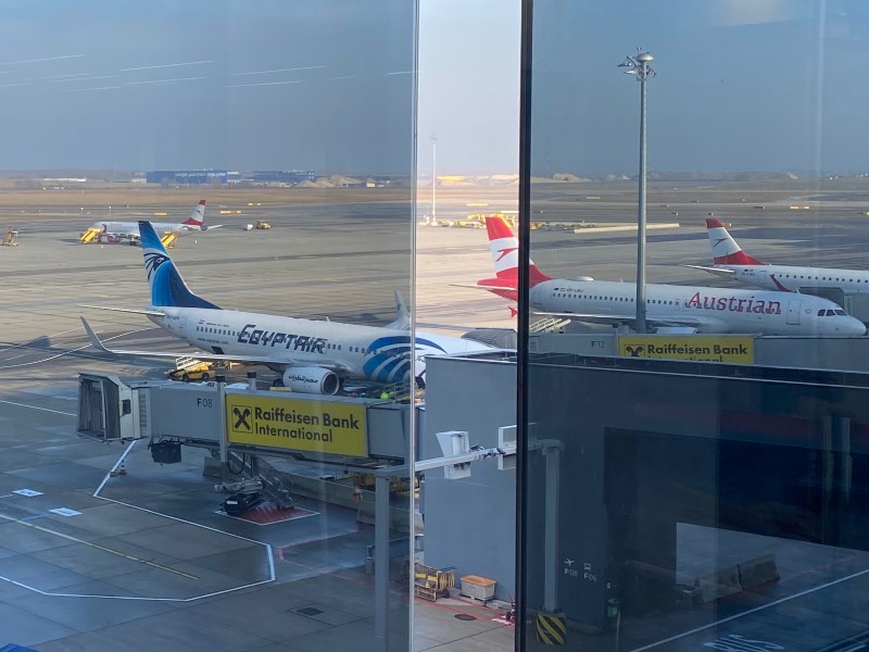 EgyptAir and Austrian Airlines planes at Vienna Airport