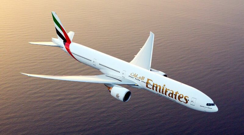 Emirates Boeing 777-300ER photographed on August 17, 2015 from Wolfe Air Aviation's Lear 25B.