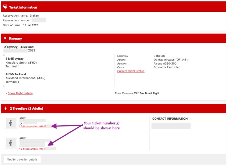 Example of a "Manage Booking" page on rj.com