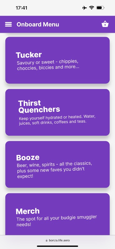 Food & drinks for purchase in the Bonza app