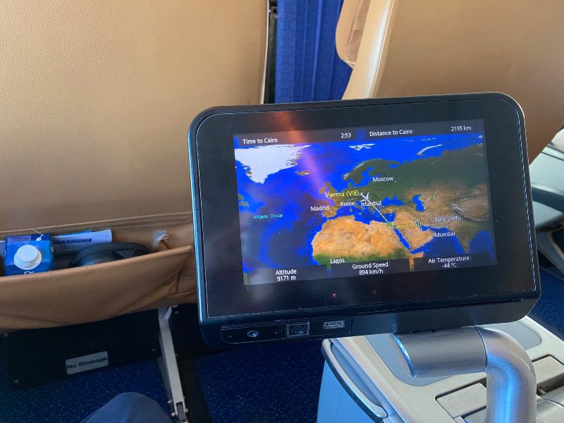 The in-flight entertainment screen on EgyptAir's 737 folded out from underneath the armrest