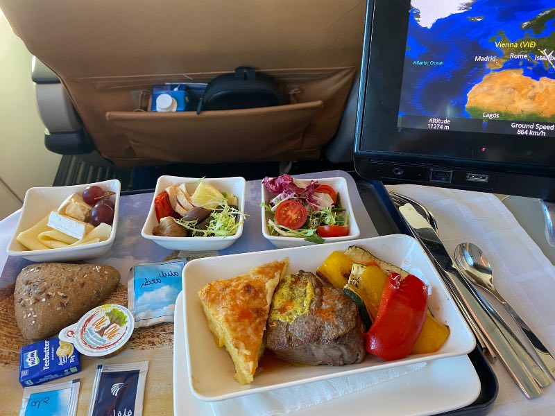 Lunch served in EgyptAir Business Class