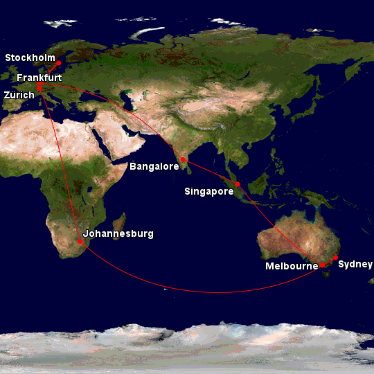 An example of a Lufthansa mixed-class fare itinerary to/from Europe