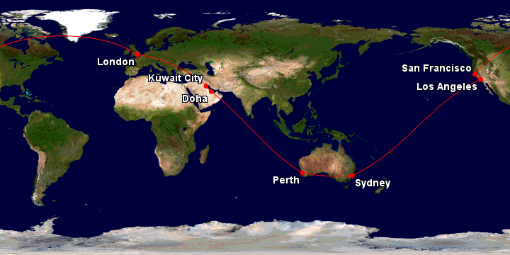 An example of a Qantas Oneworld Classic Flight Reward itinerary departing Perth