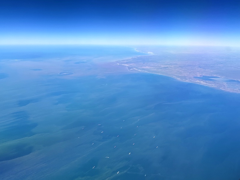 The view approaching the Australian coastline near Port Hedland on EK404