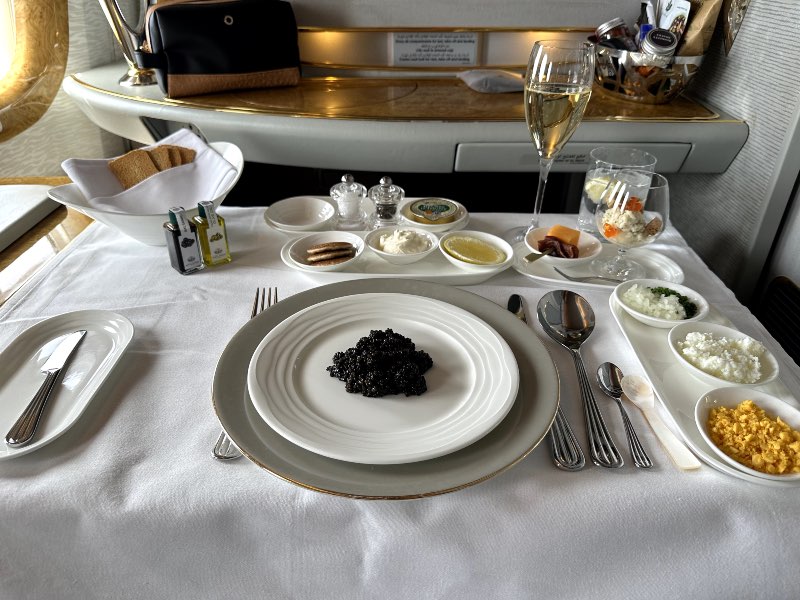 Caviar service in Emirates First Class