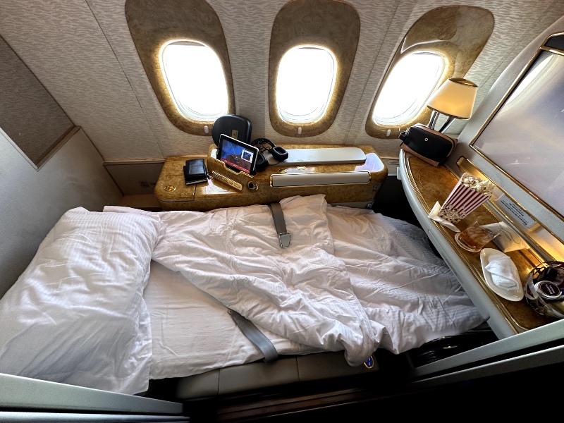 The Emirates First suite can be transferred into a private, fully-flat bed