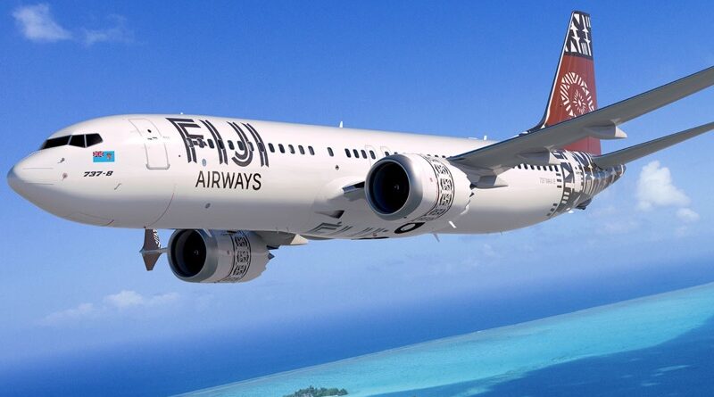 737-8 Max; 737; Fiji Airways; Rendering; over Tropical Ocean; View from low right side; K66590