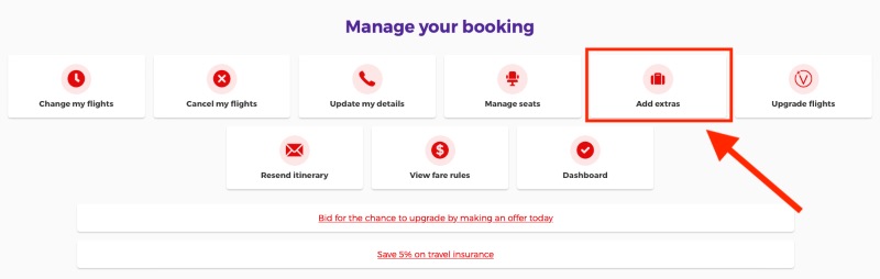 Virgin Australia manage booking webpage