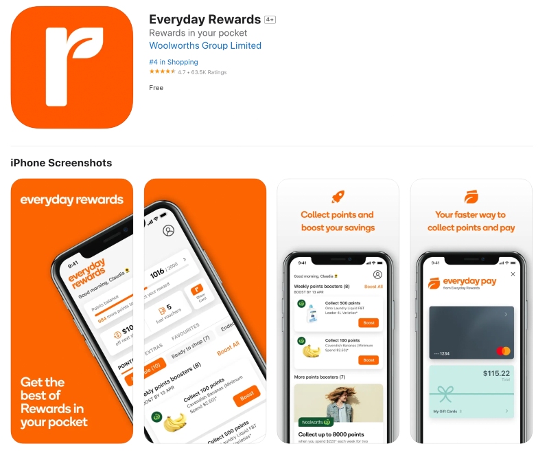 Screenshot of Everyday Rewards app from the App store