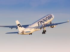 Helsinki, Finland - May 24, 2018: Finnair Airbus A330 airplane taking off at Helsinki airport. Airbus is a European aircraft manufacturer based in Toulouse, France.