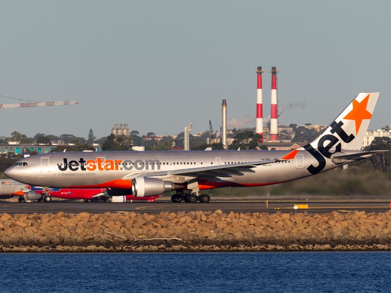 Sydney, Australia - October 9, 2013: Jetstar Airways Airbus A330 airliner aircraft on the tarmac at Sydney Airport after landing.