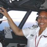 Silva McLeod in the cockpit of a Virgin Blue Boeing 737 in 2007. Photo: Supplied.