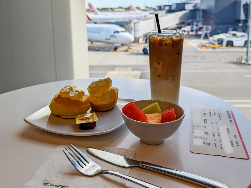Iced coffee in the Virgin Australia Lounge in Perth