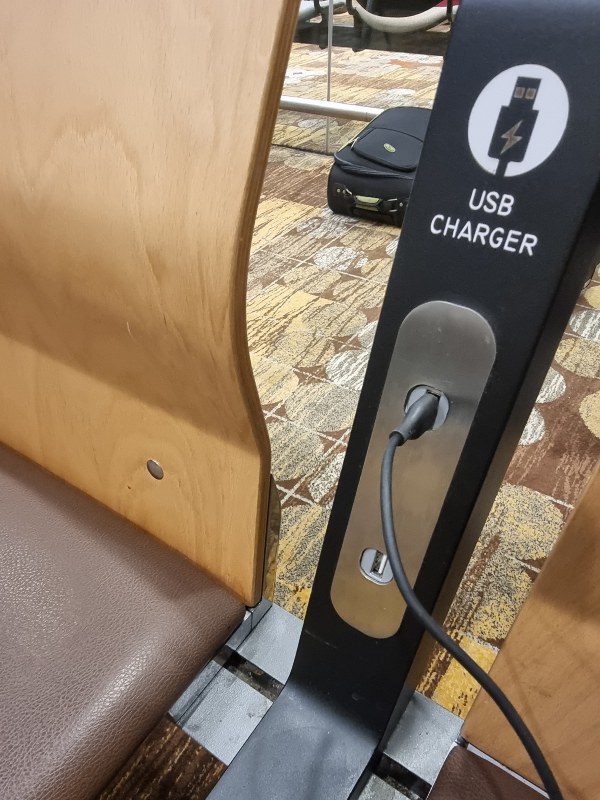 USB ports on benches at Changi Airport