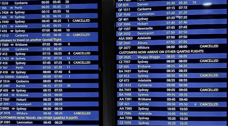 The Melbourne to Sydney route has many cancelled flights.