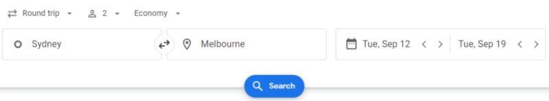 Google Flights search bar