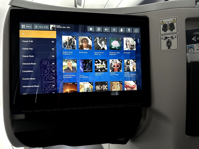 In-flight entertainment system on Air Astana's A321LR