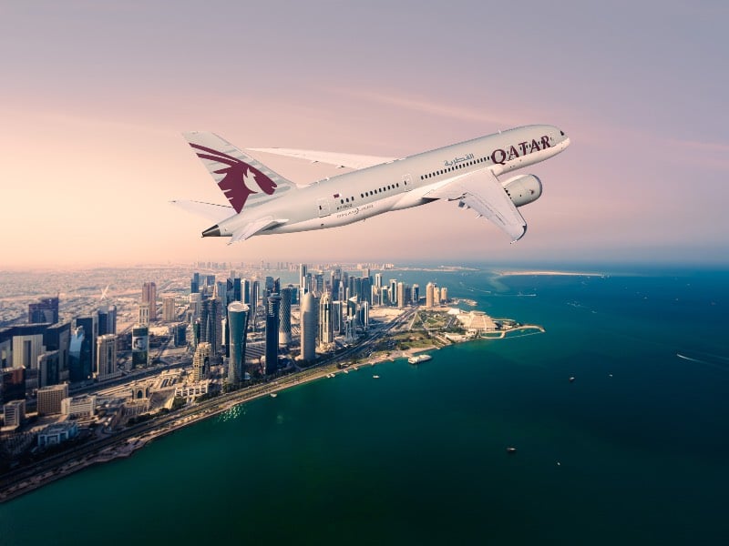 Qatar Airways 787 Dreamliner over Doha