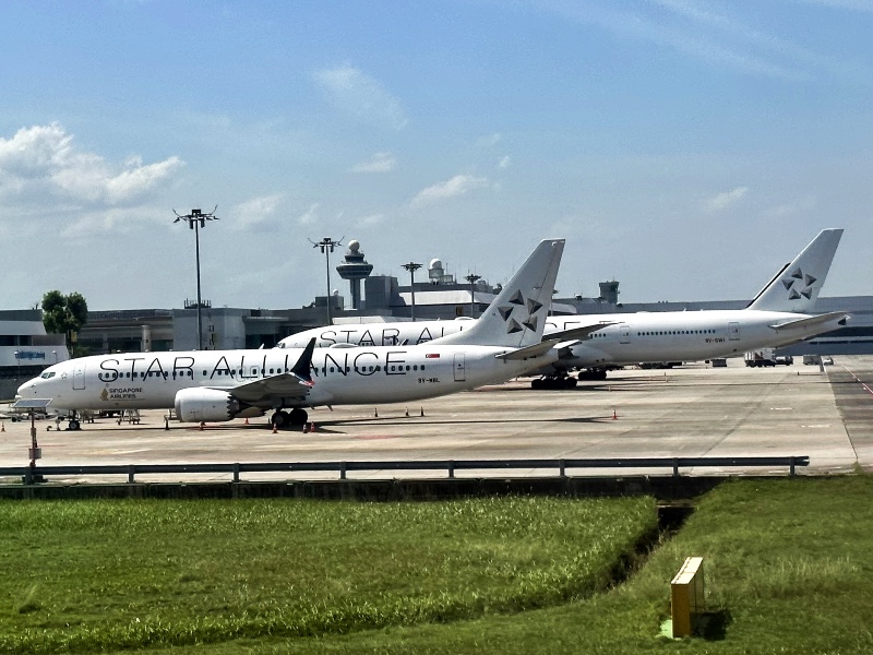 Singapore Airlines planes in Star Alliance livery