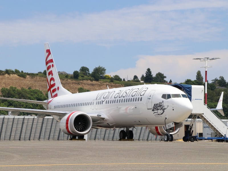 Virgin Australia's first Boeing 737-8 MAX jet prepares for delivery from Seattle to Australia