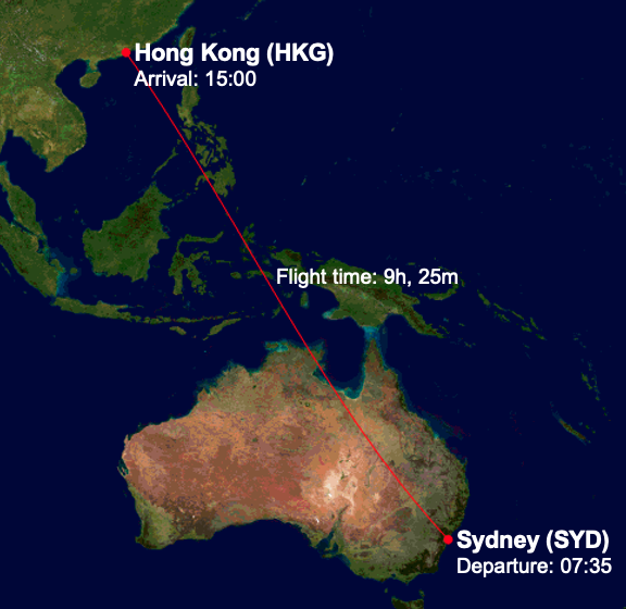 CX110 route map from SYD to HKG