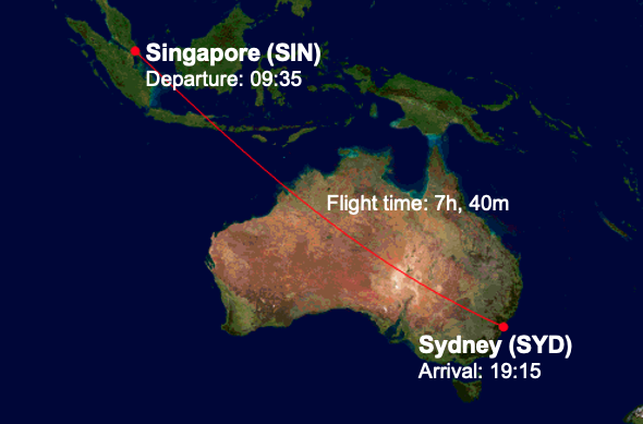 SQ211 route map from SIN to SYD