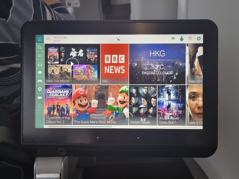 Inflight entertainment screen Cathay Pacific Economy Class