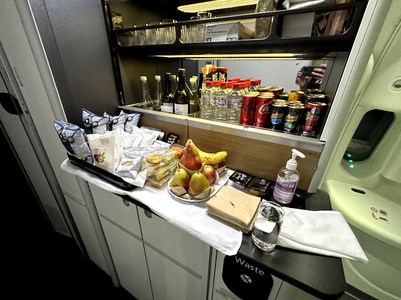 Business class self-service snack bar on the Qantas Boeing 787